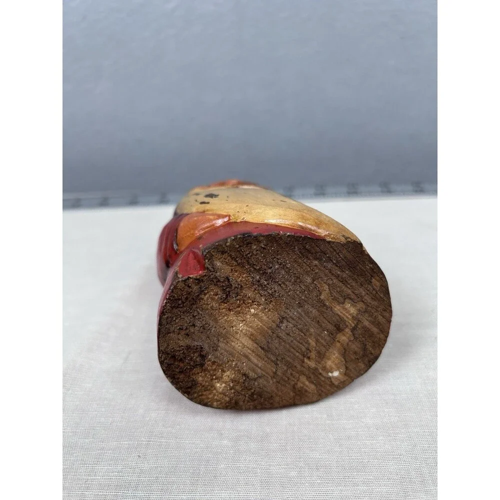 Primitive FolkArt Wooden Carved Santa Claus Gnome Shape Hand Painted. 6 X 3 in.